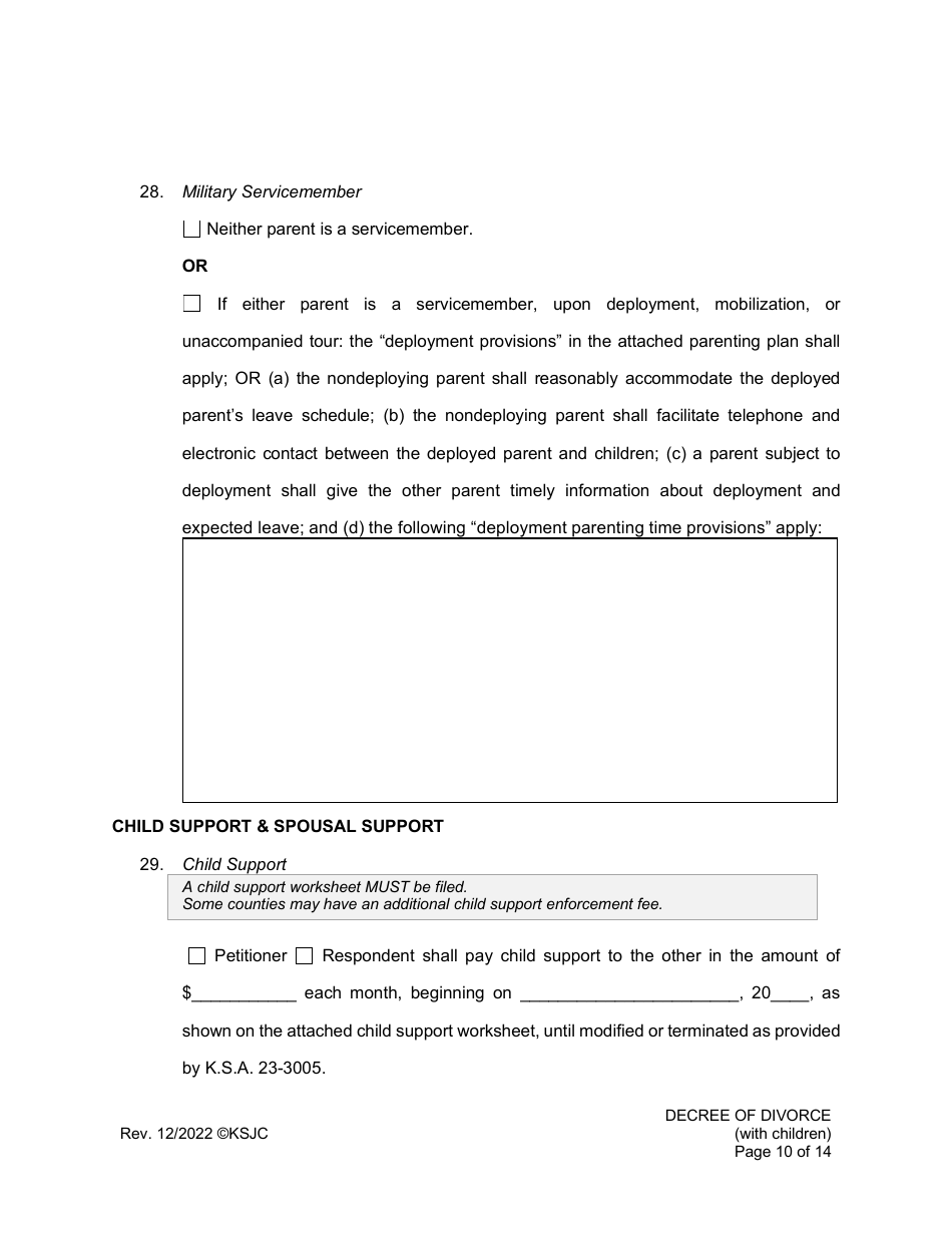 Decree of Divorce (With Children) - Kansas, Page 10