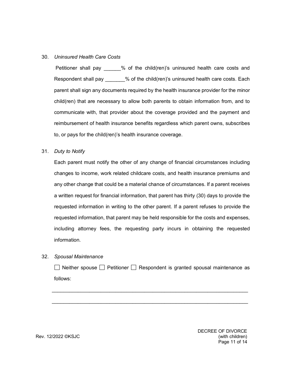 Decree of Divorce (With Children) - Kansas, Page 11