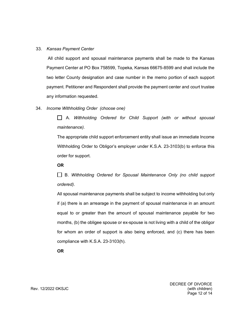 Decree of Divorce (With Children) - Kansas, Page 12