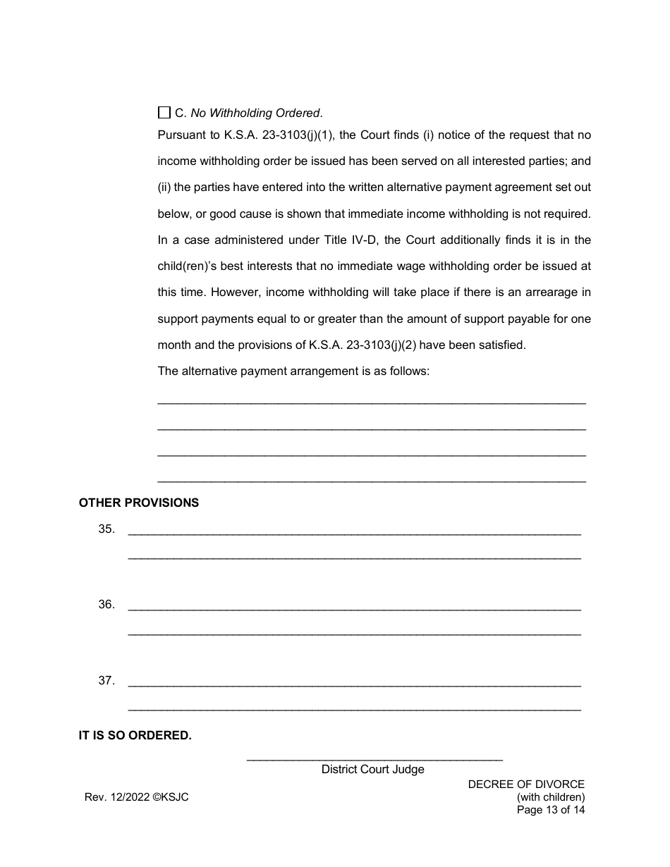 Decree of Divorce (With Children) - Kansas, Page 13