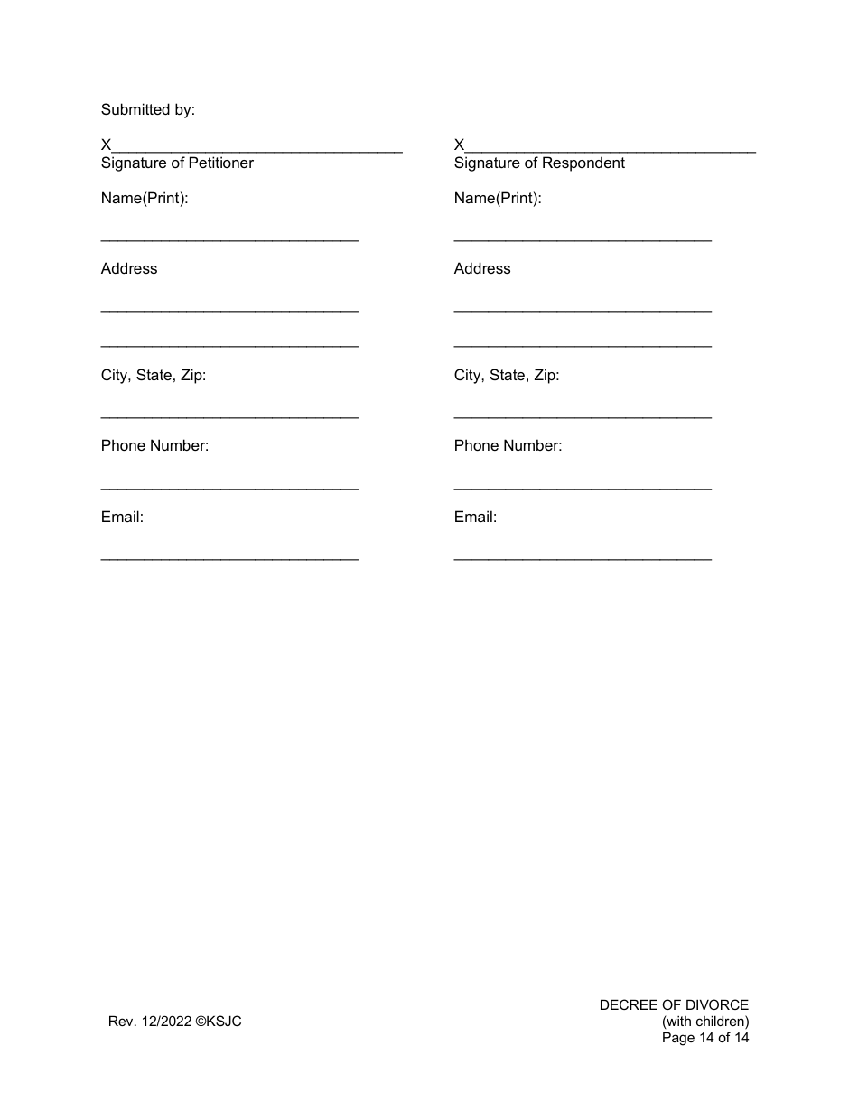 Decree of Divorce (With Children) - Kansas, Page 14