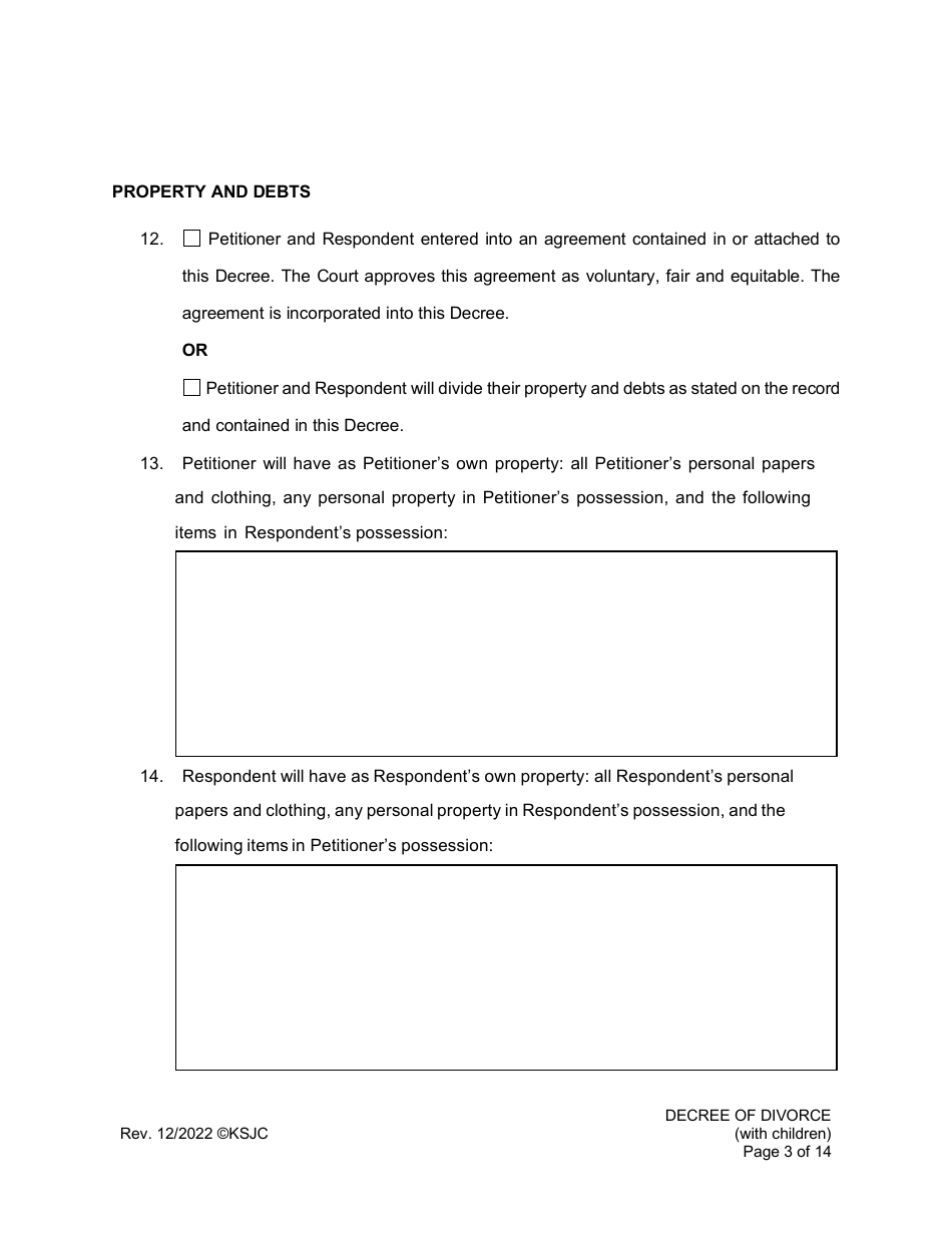 Decree of Divorce (With Children) - Kansas, Page 3