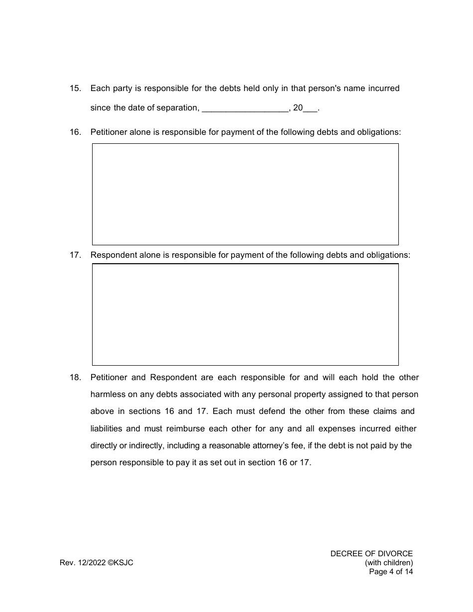 Decree of Divorce (With Children) - Kansas, Page 4