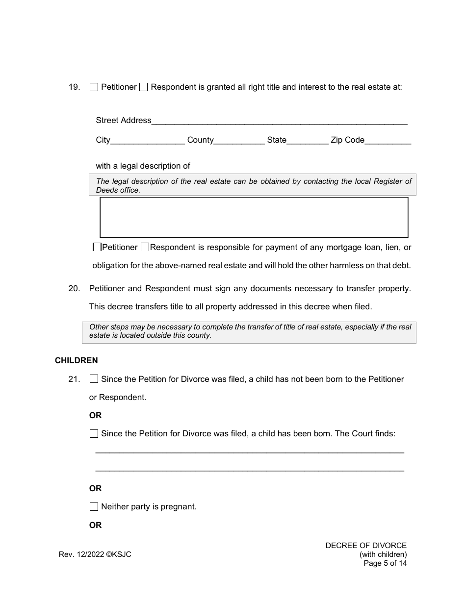 Decree of Divorce (With Children) - Kansas, Page 5