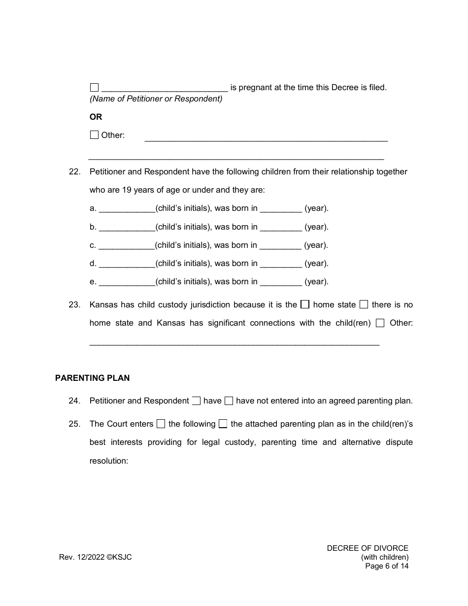 Decree of Divorce (With Children) - Kansas, Page 6