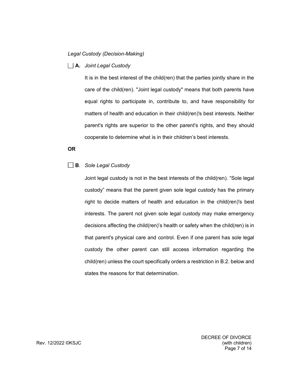 Decree of Divorce (With Children) - Kansas, Page 7