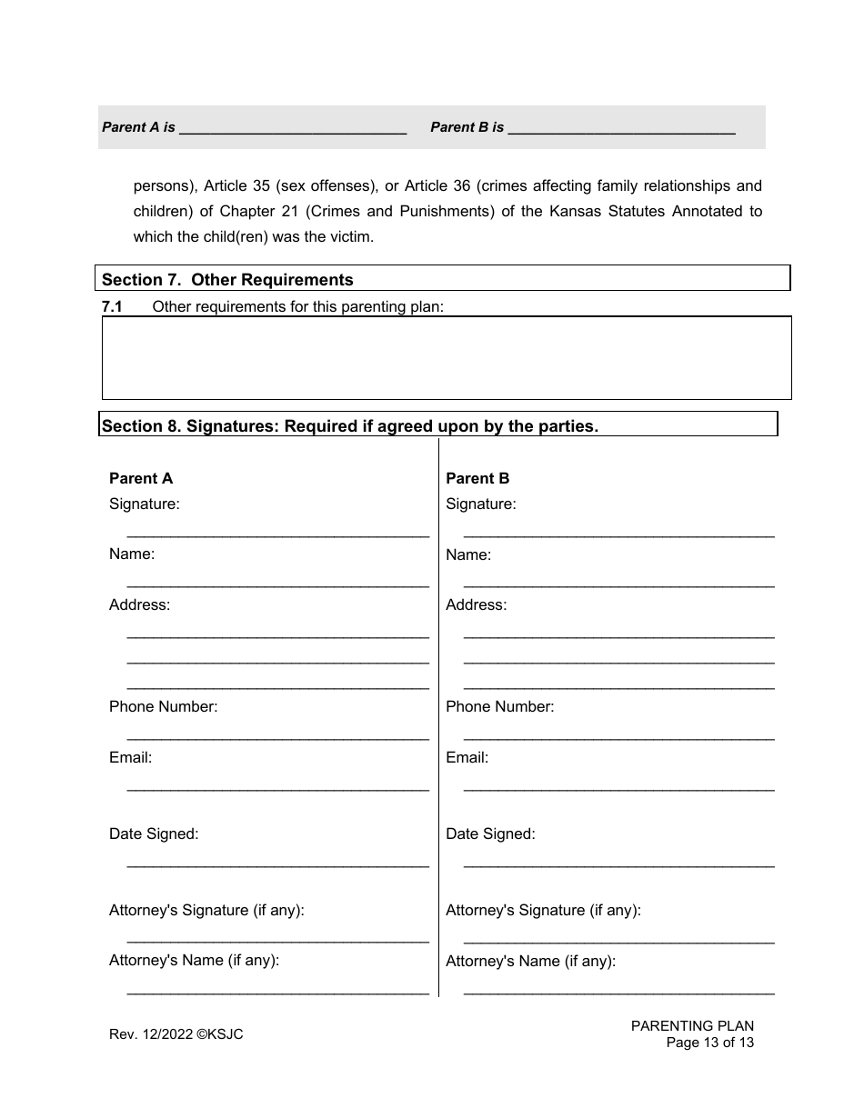 Parenting Plan - Kansas, Page 13