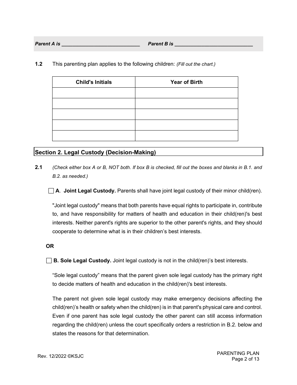Parenting Plan - Kansas, Page 2