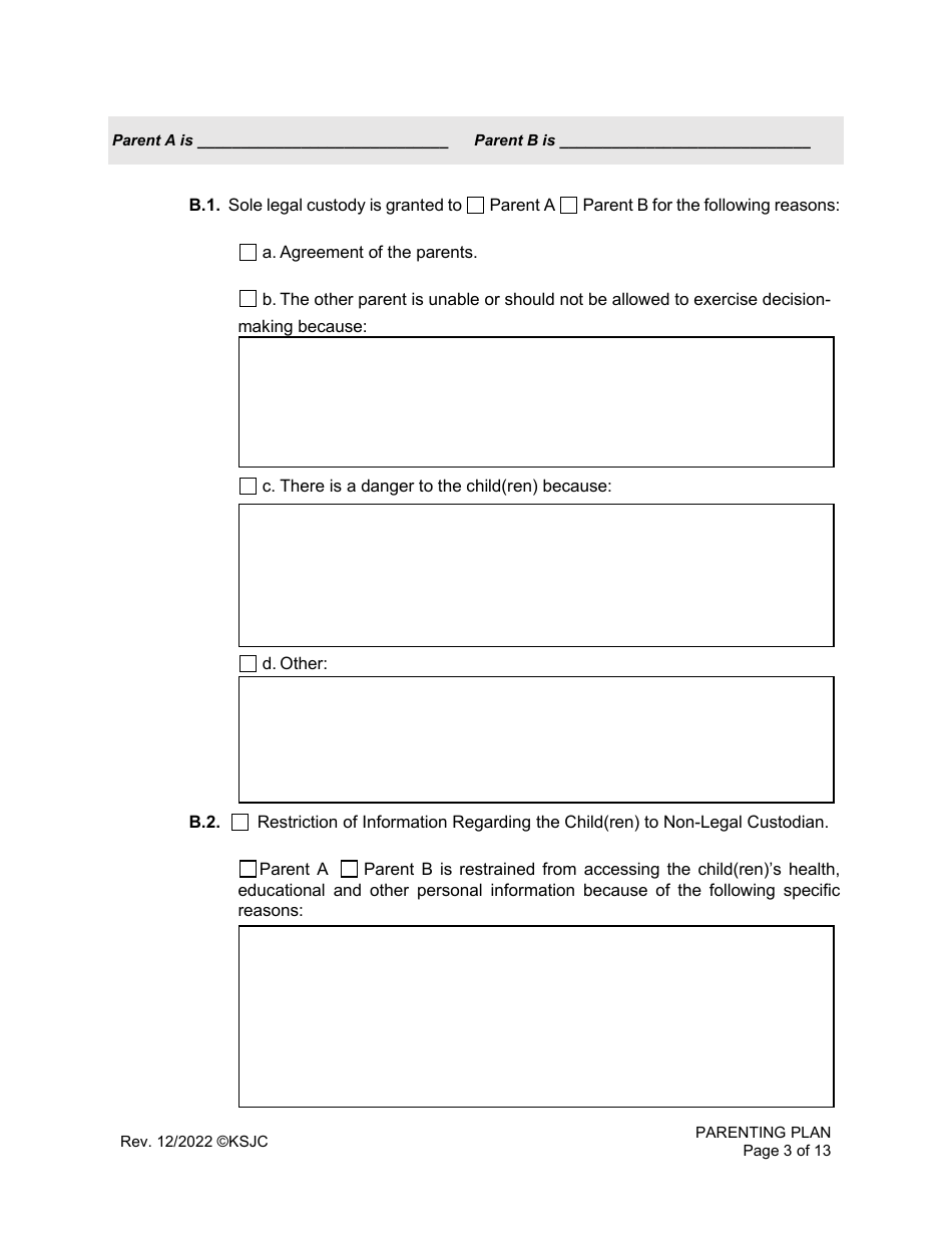 Parenting Plan - Kansas, Page 3