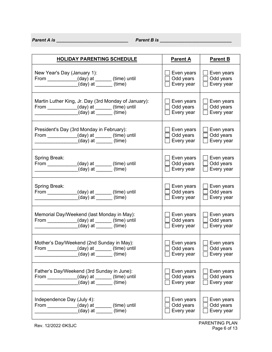 Parenting Plan - Kansas, Page 6