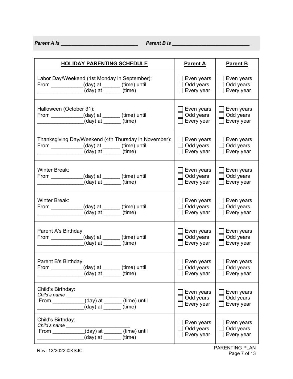 Parenting Plan - Kansas, Page 7