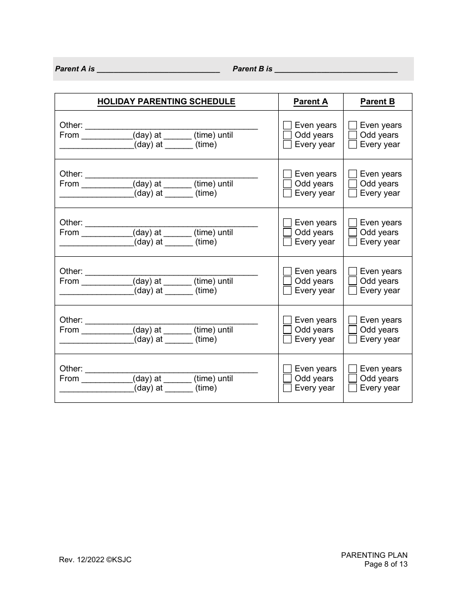 Parenting Plan - Kansas, Page 8