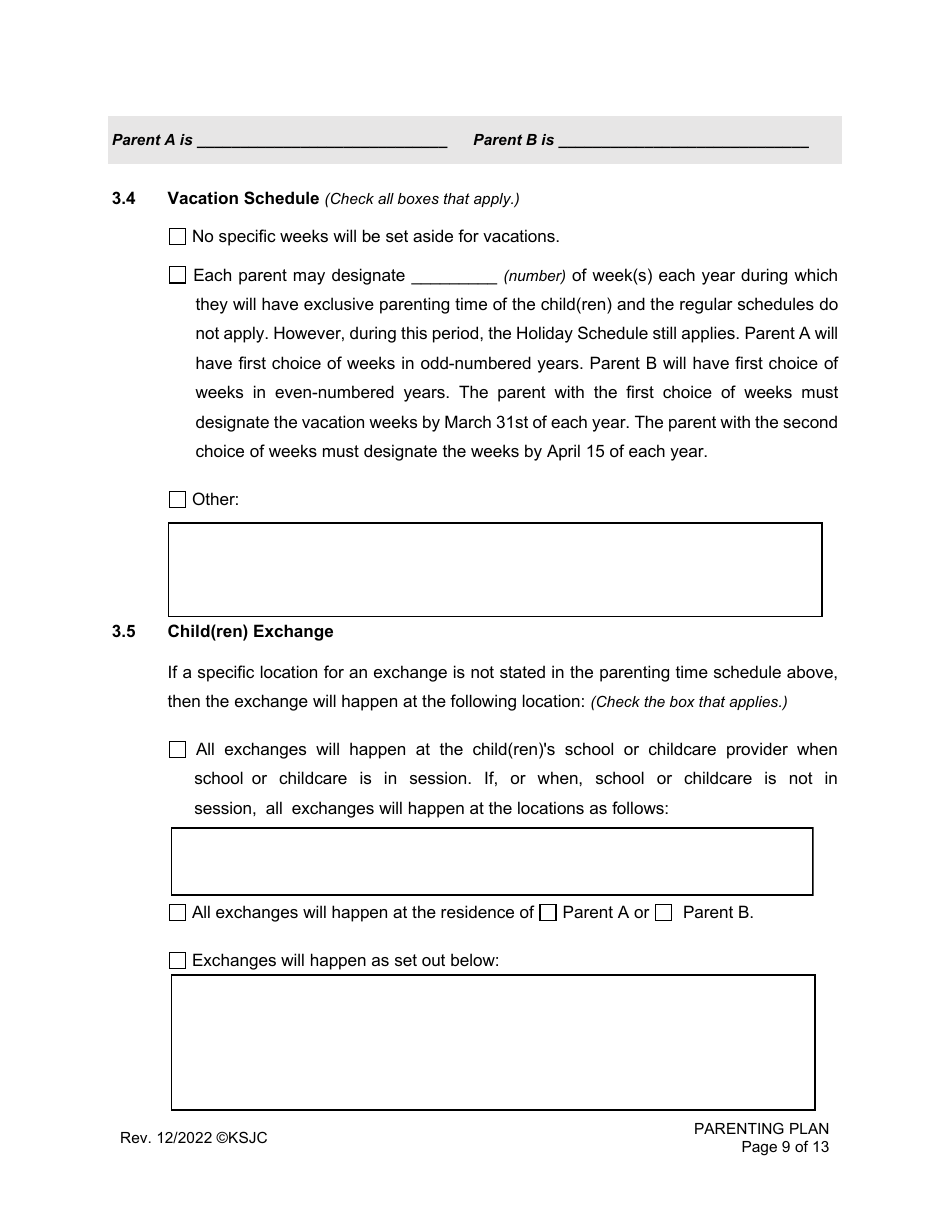 Parenting Plan - Kansas, Page 9
