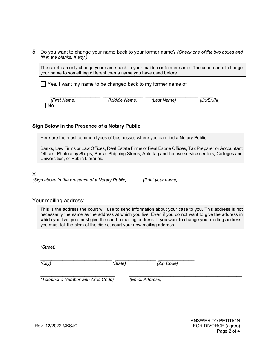 Answer to Petition for Divorce (Agree) - Kansas, Page 2