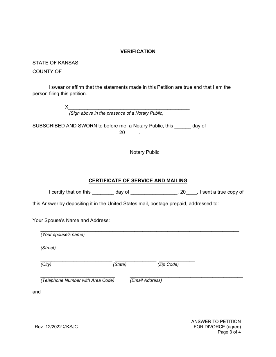 Answer to Petition for Divorce (Agree) - Kansas, Page 3