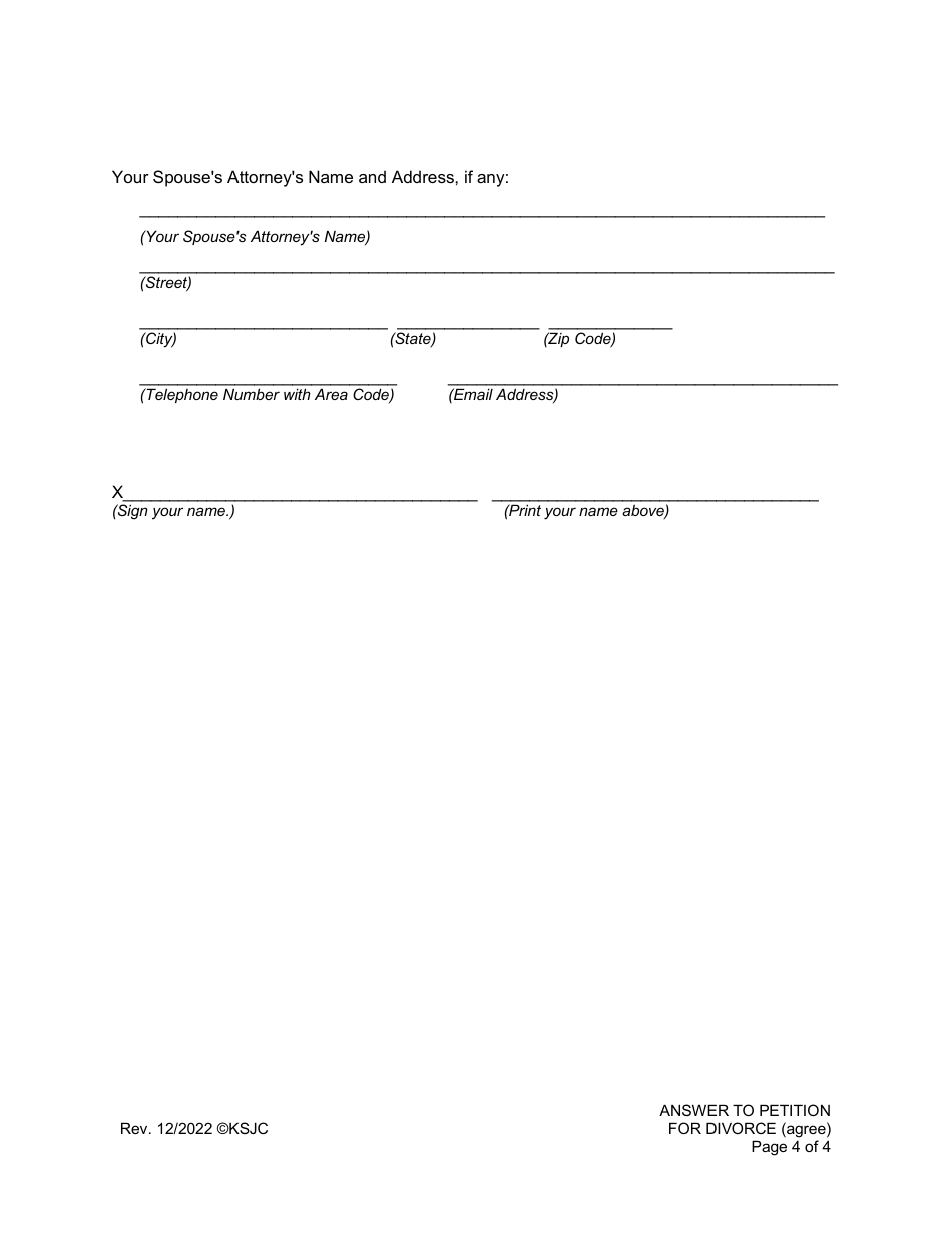 Answer to Petition for Divorce (Agree) - Kansas, Page 4