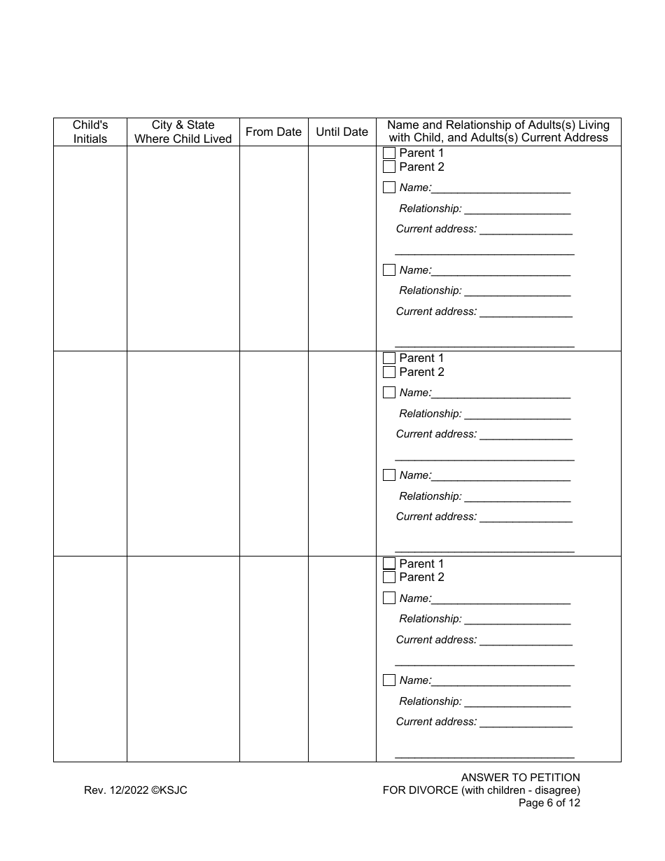 Answer to Petition for Divorce (Disagree) (With Children) - Kansas, Page 6
