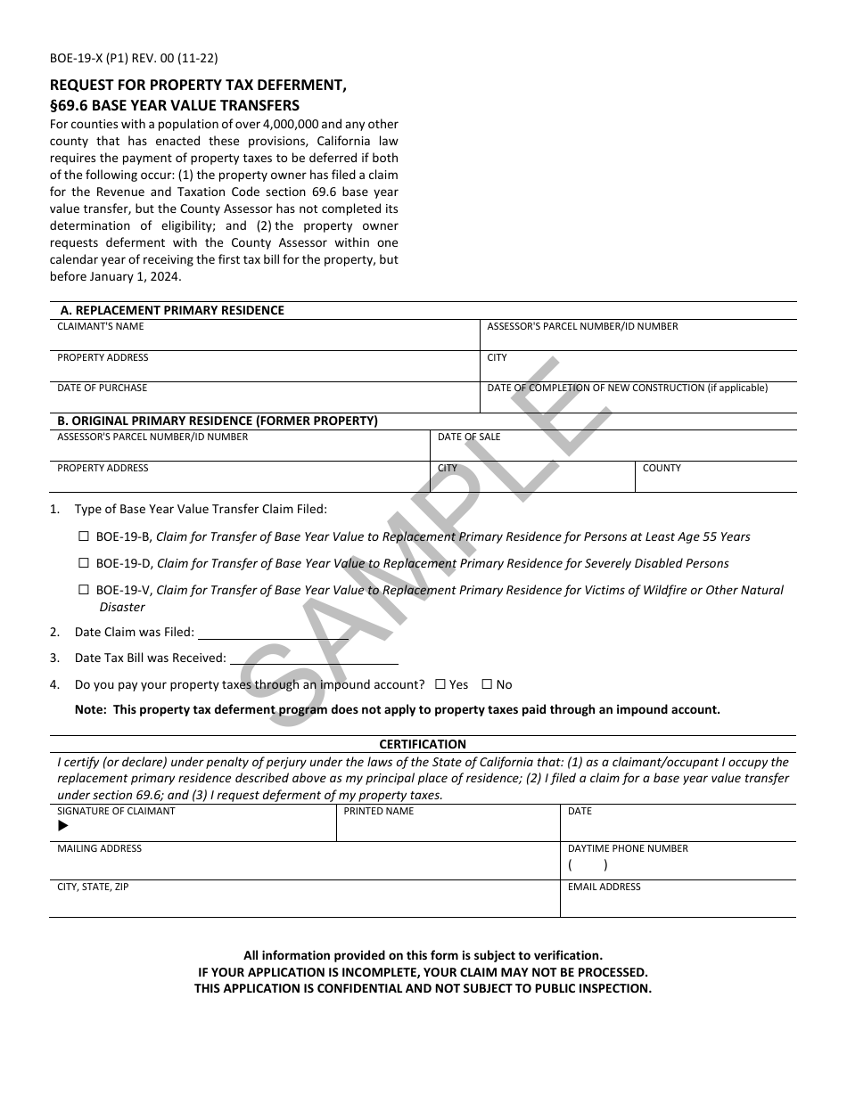 Form BOE19X Fill Out, Sign Online and Download Printable PDF