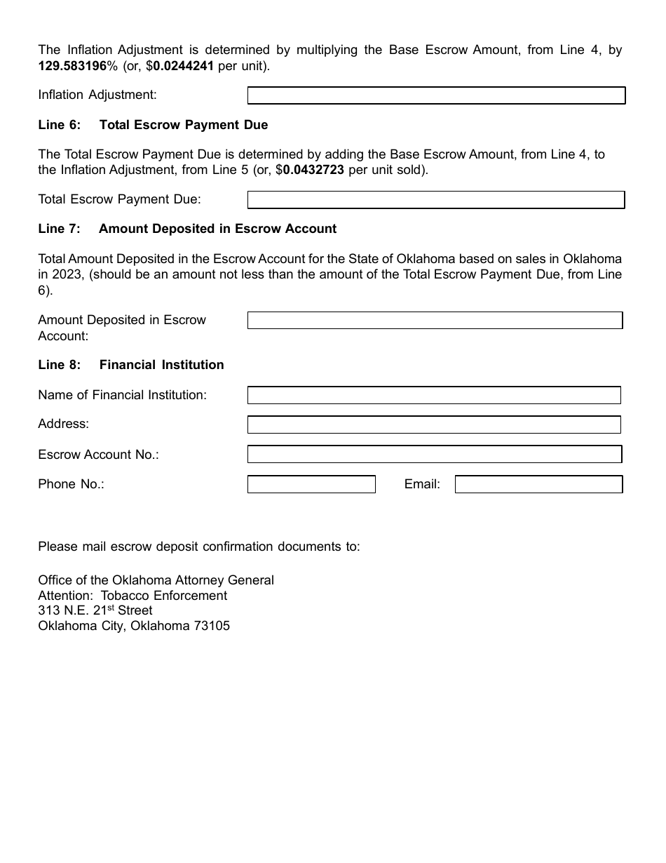 Non-participating Tobacco Manufacturers Certificate of Compliance With Yearly Escrow Payment Requirement on Sales - Oklahoma, Page 2