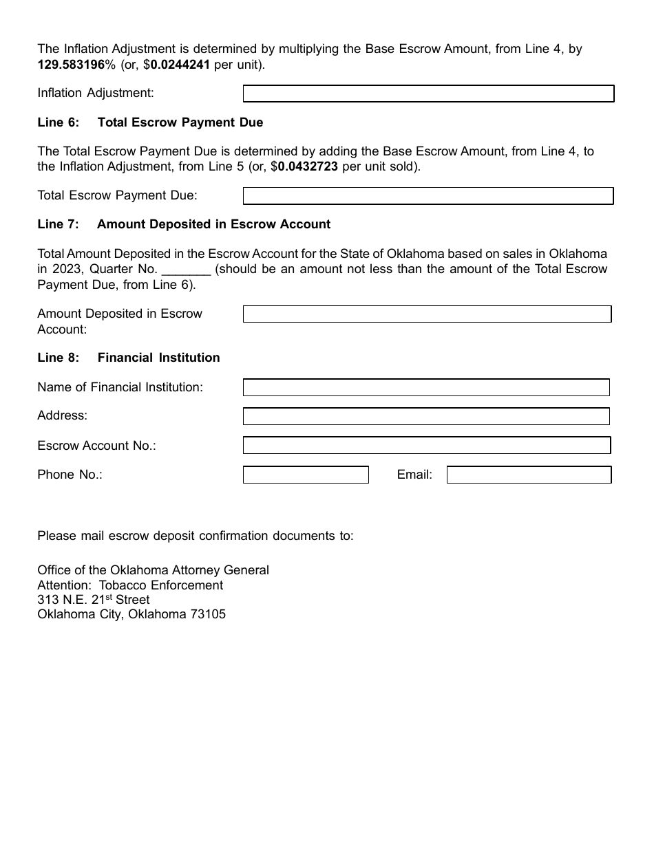 Non-participating Tobacco Manufacturers Certificate of Compliance With Quarterly Escrow Payment Requirement on Sales - Oklahoma, Page 2