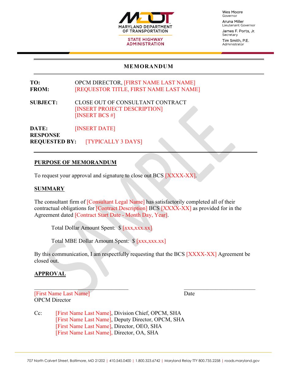 Contract Close out for ae Contracts - Sample - Maryland, Page 3
