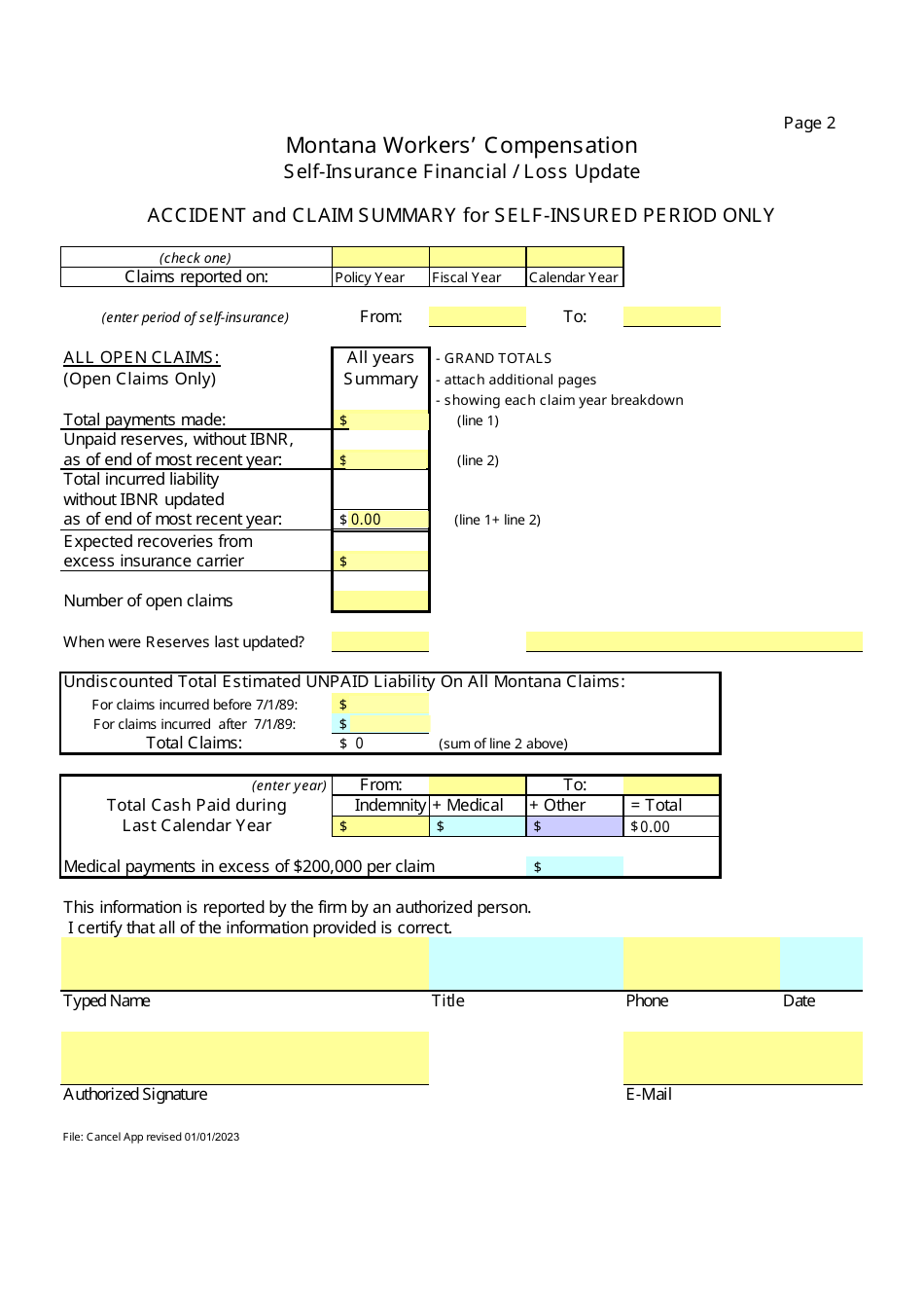 Workers Compensation Self-insurance Financial / Loss Update - Montana, Page 2