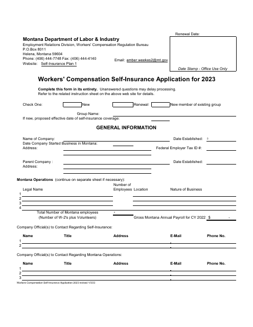 Workers' Compensation Self-insurance Application - Montana, 2023