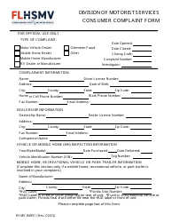Document preview: HSMV Form 84901 Consumer Complaint Form - Florida