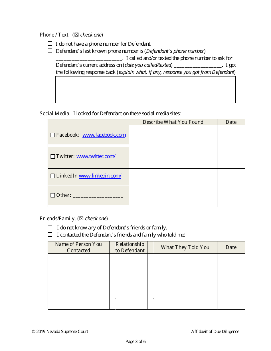 Affidavit of Due Diligence - Nevada, Page 3