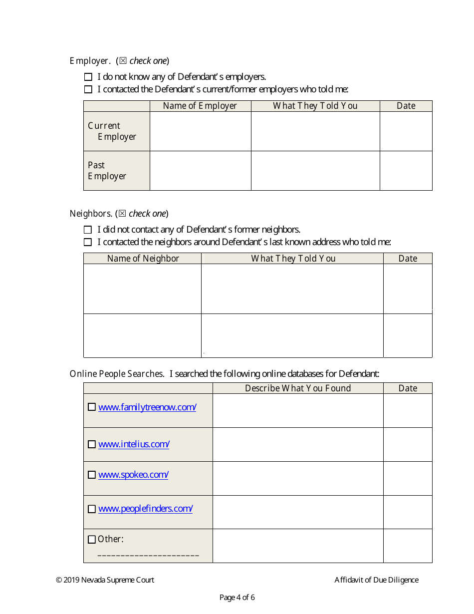 Affidavit of Due Diligence - Nevada, Page 4