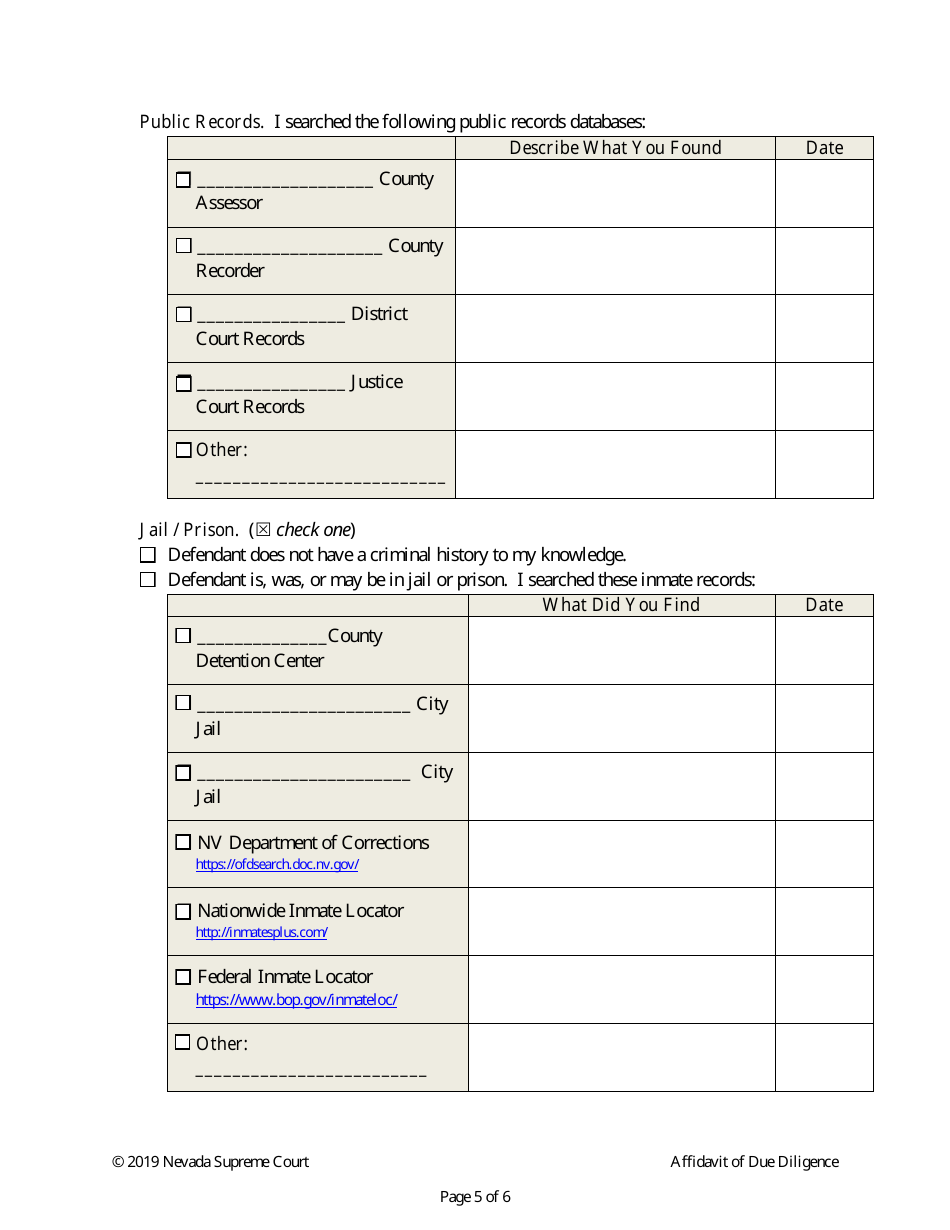 Affidavit of Due Diligence - Nevada, Page 5