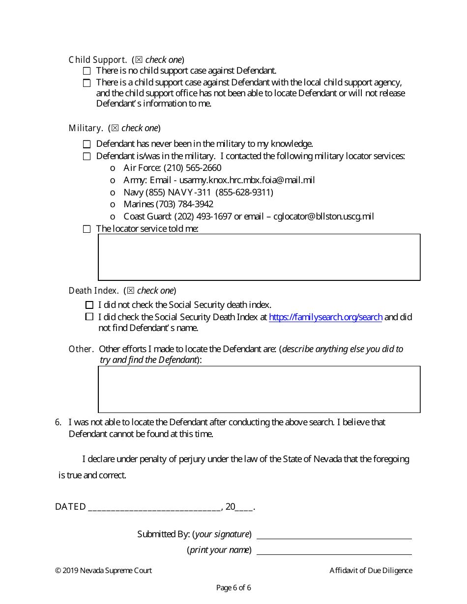 Affidavit of Due Diligence - Nevada, Page 6