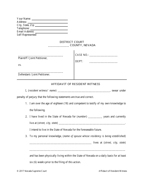 Affidavit of Resident Witness - Nevada