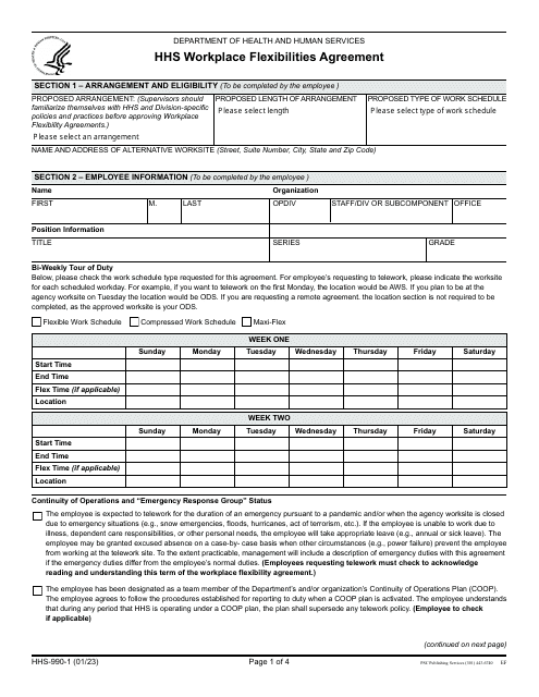 Form HHS-990-1  Printable Pdf
