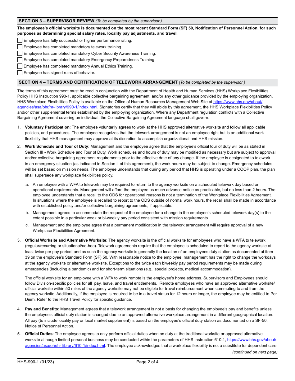 Form HHS-990-1 Hhs Workplace Flexibilities Agreement, Page 2