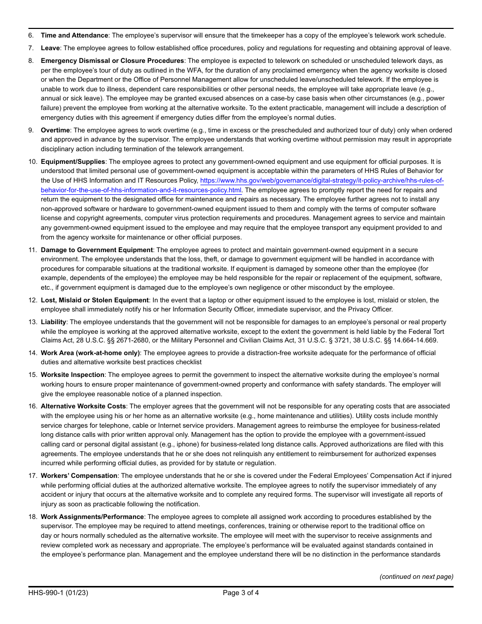 Form HHS-990-1 Hhs Workplace Flexibilities Agreement, Page 3