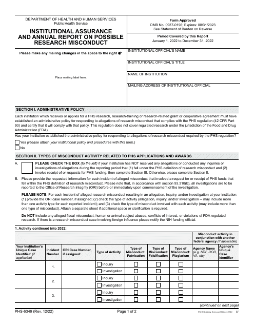 Form PHS-6349 2022 Printable Pdf