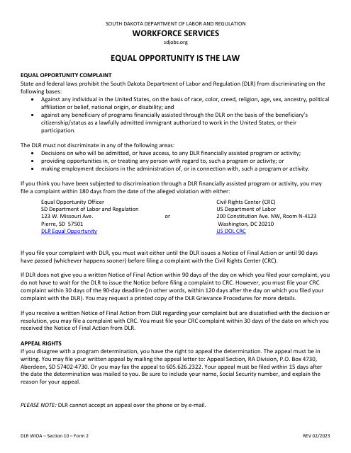 Form 2 Equal Opportunity Notice and Acknowledgment Form - South Dakota