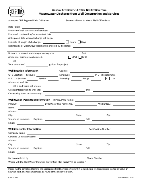 DNR Form 542-0660  Printable Pdf