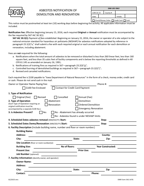 DNR Form 542-1476  Printable Pdf