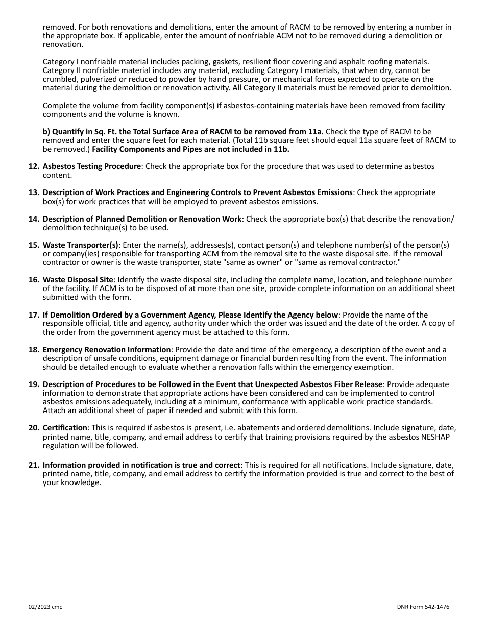 DNR Form 542-1476 Asbestos Notification of Demolition and Renovation - Iowa, Page 5