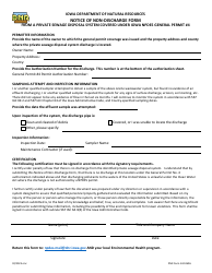 Document preview: DNR Form 542-0696 Notice of Non-discharge Form From a Private Sewage Disposal System Covered Under Iowa Npdes General Permit #4 - Iowa