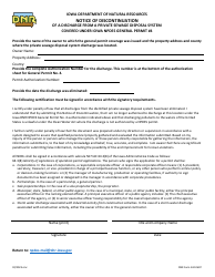 Document preview: DNR Form 542-0697 Notice of Discontinuation of a Discharge From a Private Sewage Disposal System Covered Under Iowa Npdes General Permit #4 - Iowa