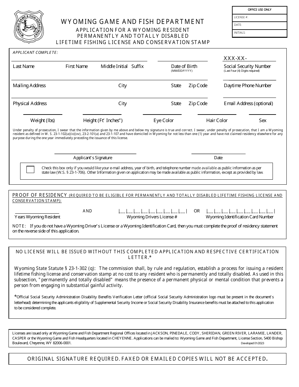 Wyoming Application for a Wyoming Resident Permanently and Totally ...