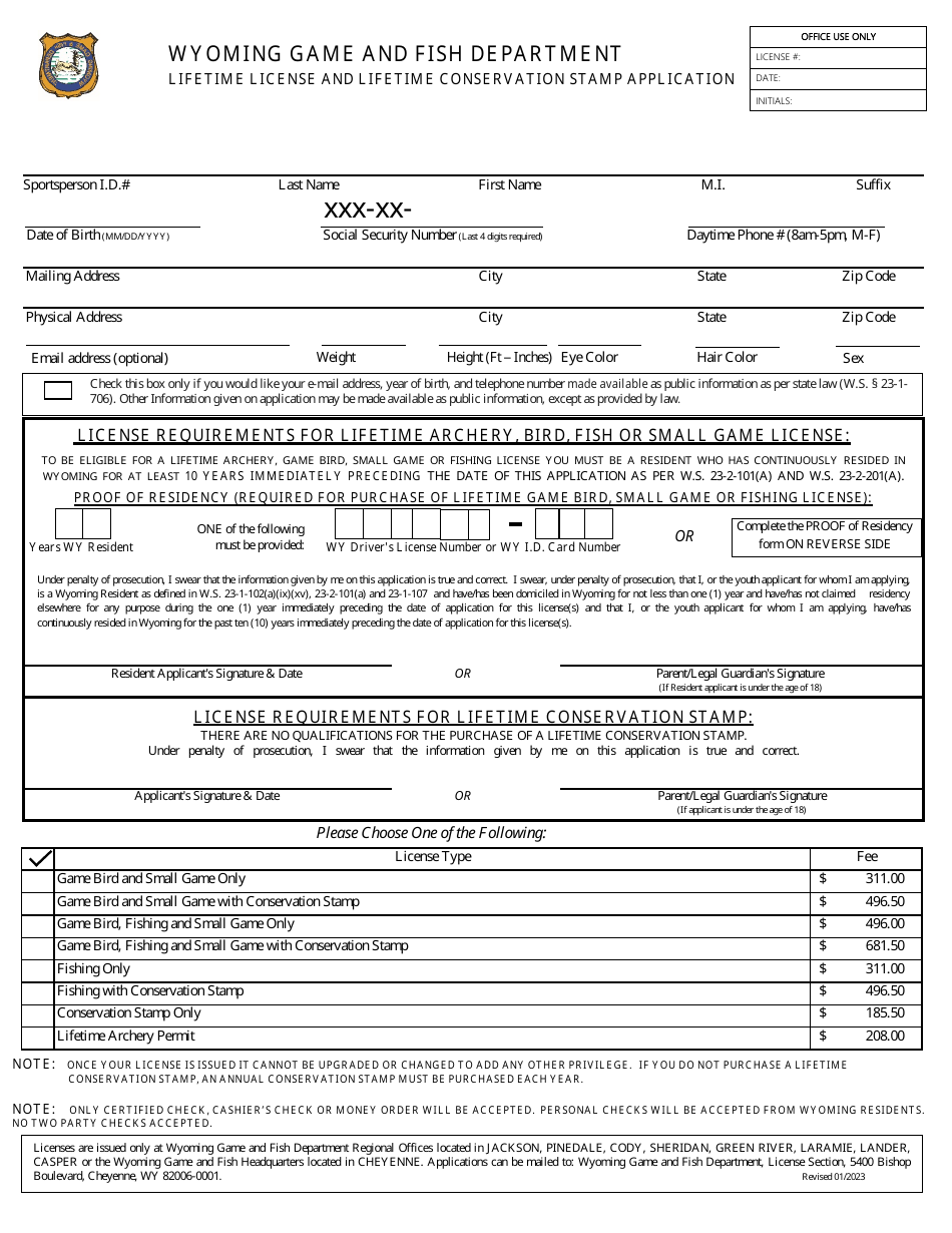 Wyoming Lifetime License and Lifetime Conservation Stamp Application ...