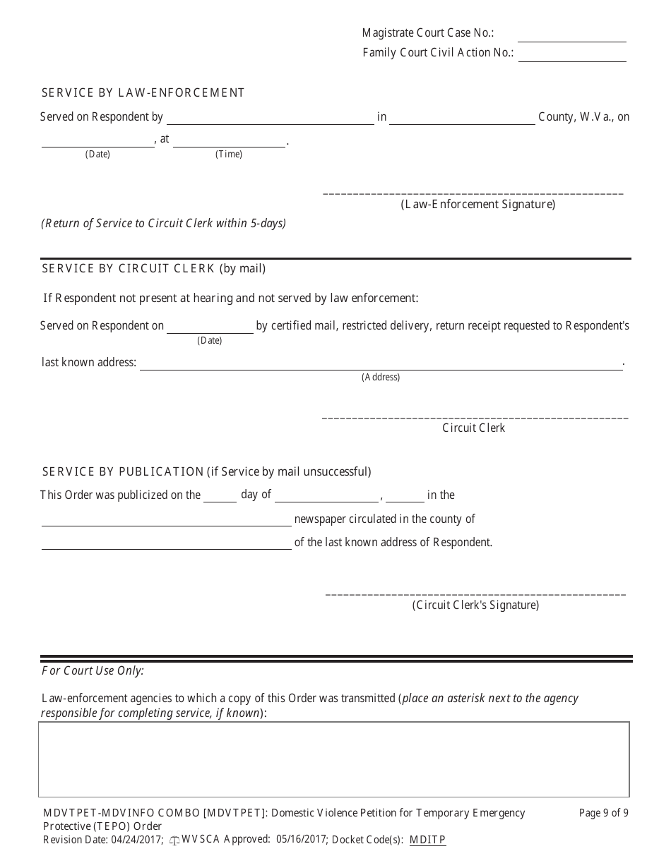 Form MDVTPET-INFO COMBO Civil Case Information Statement - Domestic Violence Cases - West Virginia, Page 9