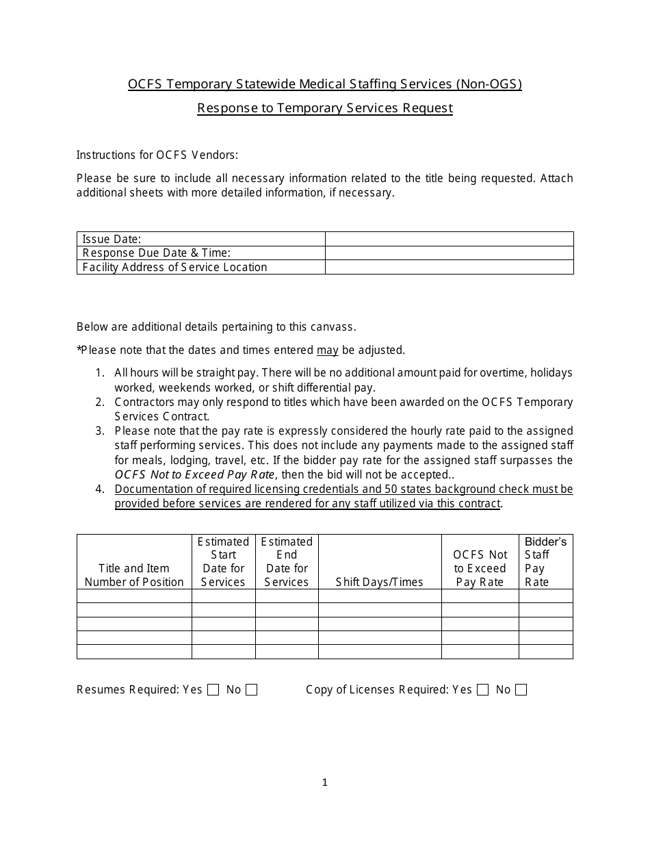 Response to Temporary Services Request - Ocfs Temporary Statewide Medical Staffing Services (Non-ogs) - New York, Page 1