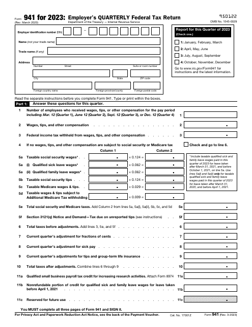 IRS Form 941 2023 Printable Pdf