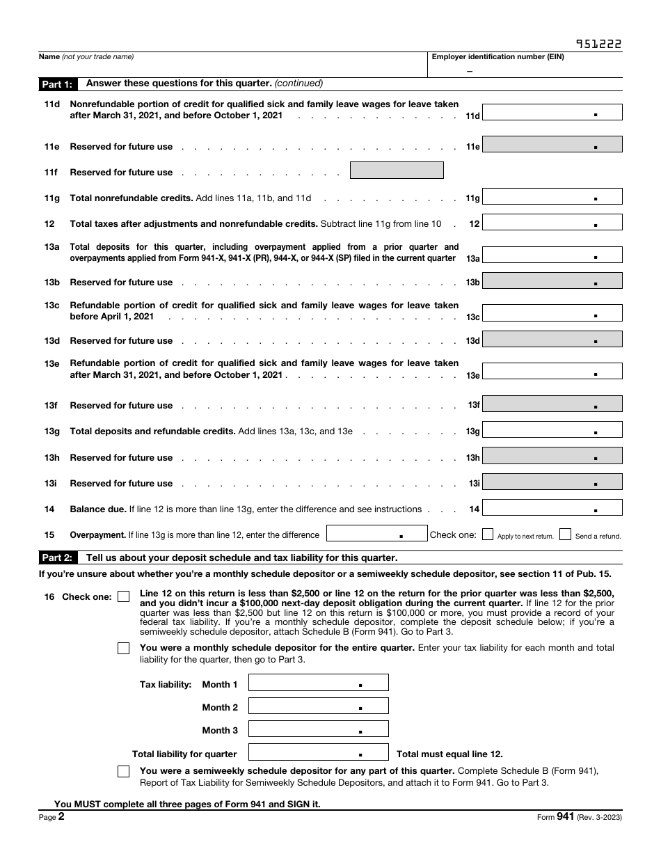 Irs Form 941 2023 Fill Out Sign Online And Download Fillable Pdf Templateroller 1954