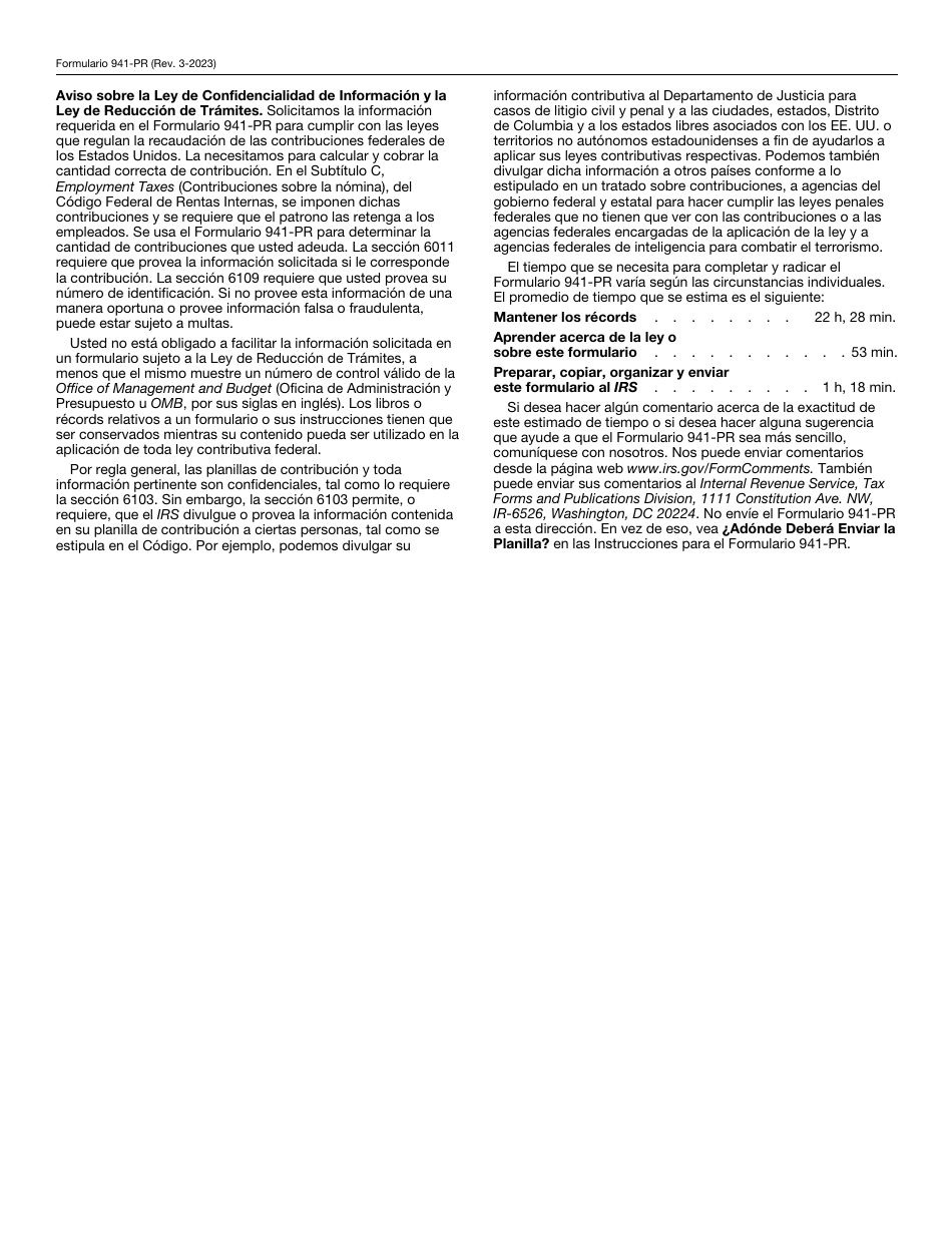 IRS Formulario 941-PR Planilla Para La Declaracion Federal Trimestral Del Patrono (Puerto Rican Spanish), Page 6